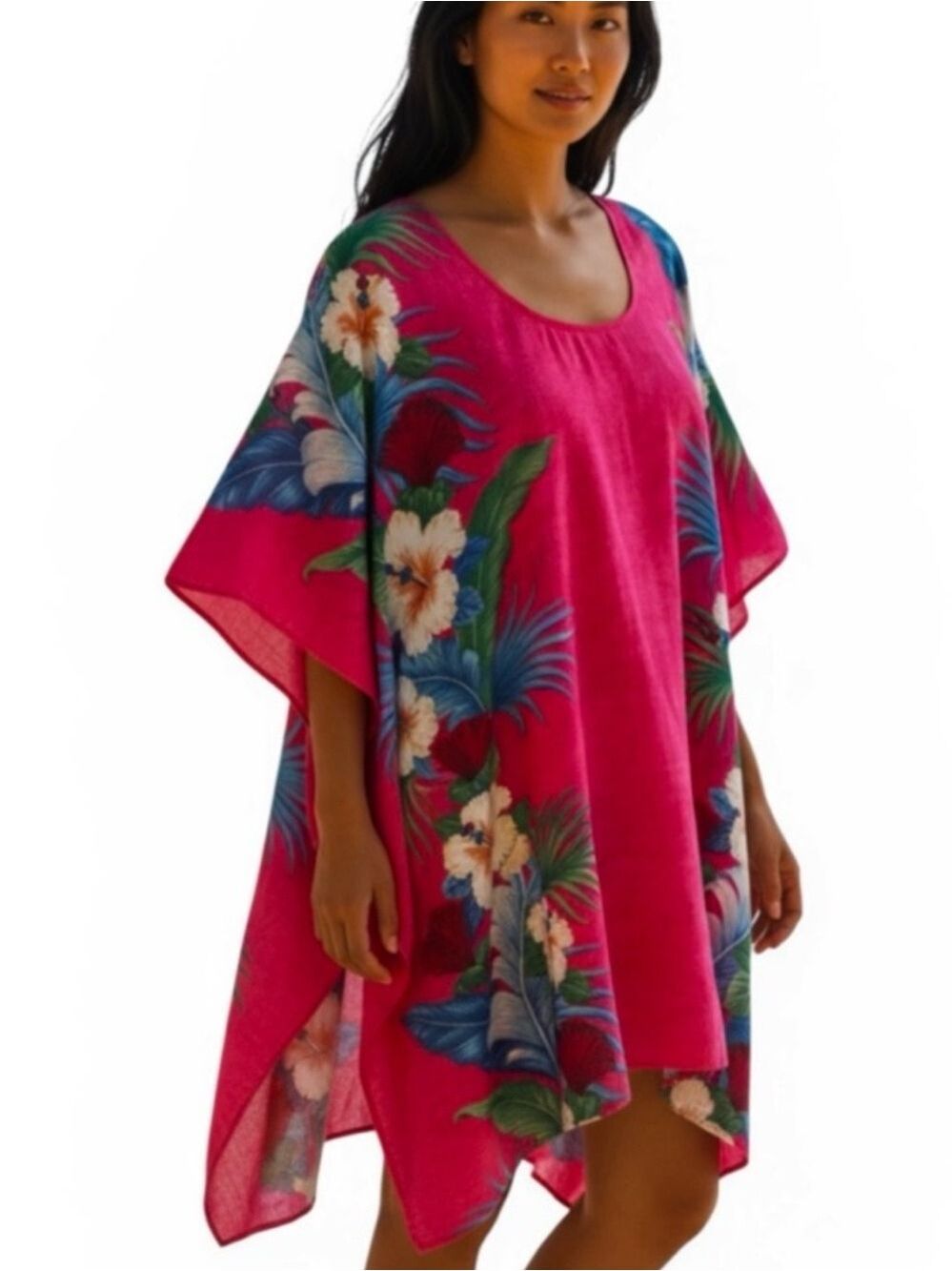 Summer Tropical Beach Kaftan Coverup Pink Tropical Print OS
Made in St. Croix - Picture 6 of 6
